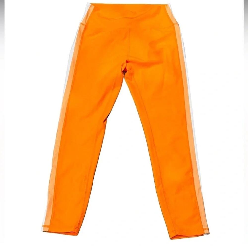 WILO THE LABEL Ribbed Leggings Orange With Side Stripes Size S NWT